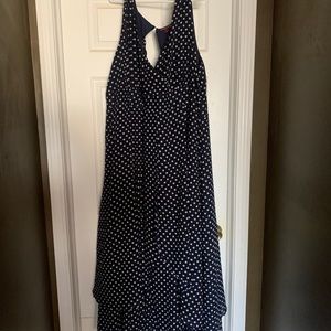 Beautiful sleeveless long navy blue w/white dots